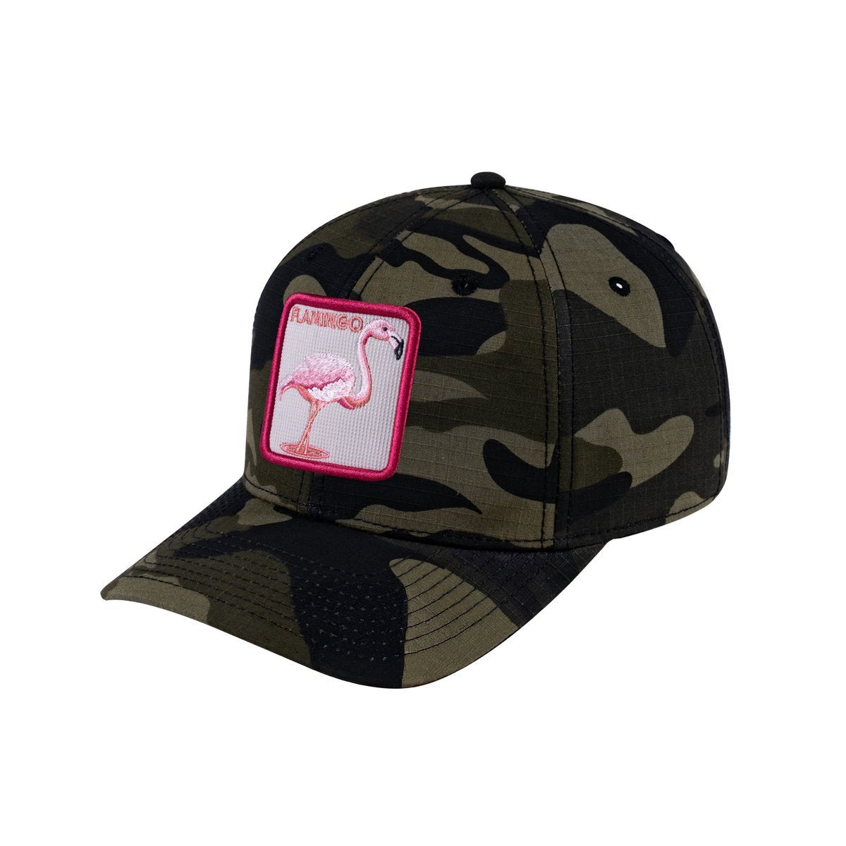 Unisex V2 Embroidered The Flamingo, 6-Panel Baseball Cap, Green Camo/Green Camo, Adjustable Fit