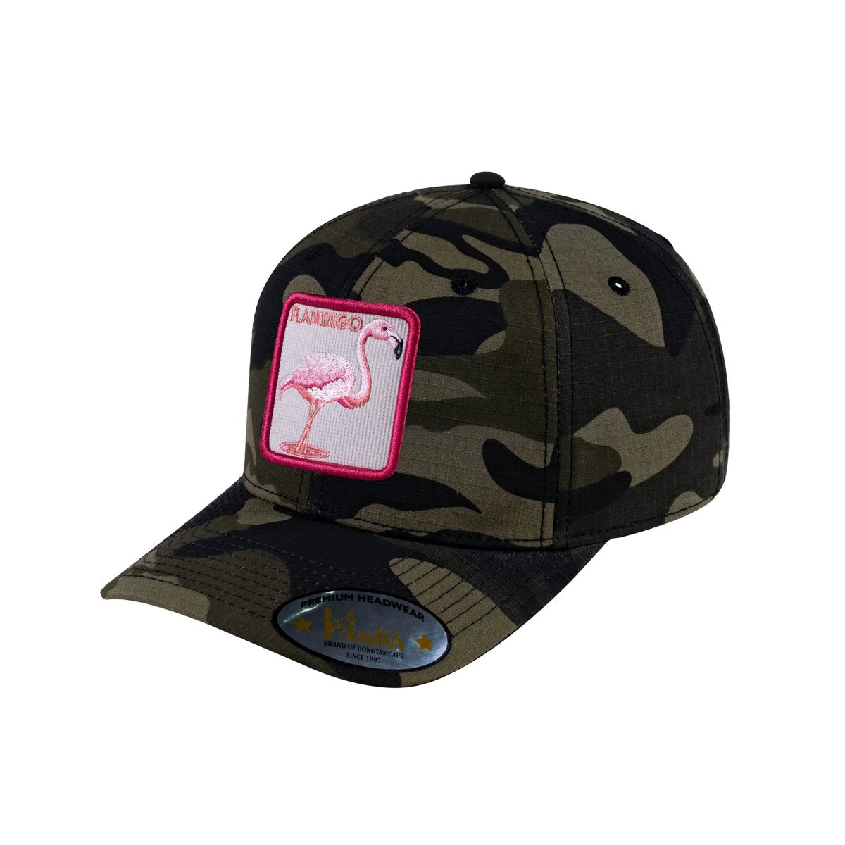 Unisex V2 Embroidered The Flamingo, 6-Panel Baseball Cap, Green Camo/Green Camo, Adjustable Fit