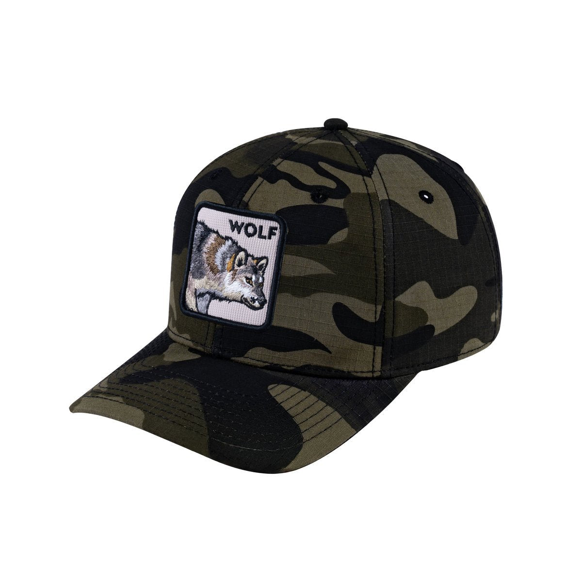 Unisex V2 Embroidered The Wolf, 6-Panel Baseball Cap, Green Camo/Green Camo, Adjustable Fit