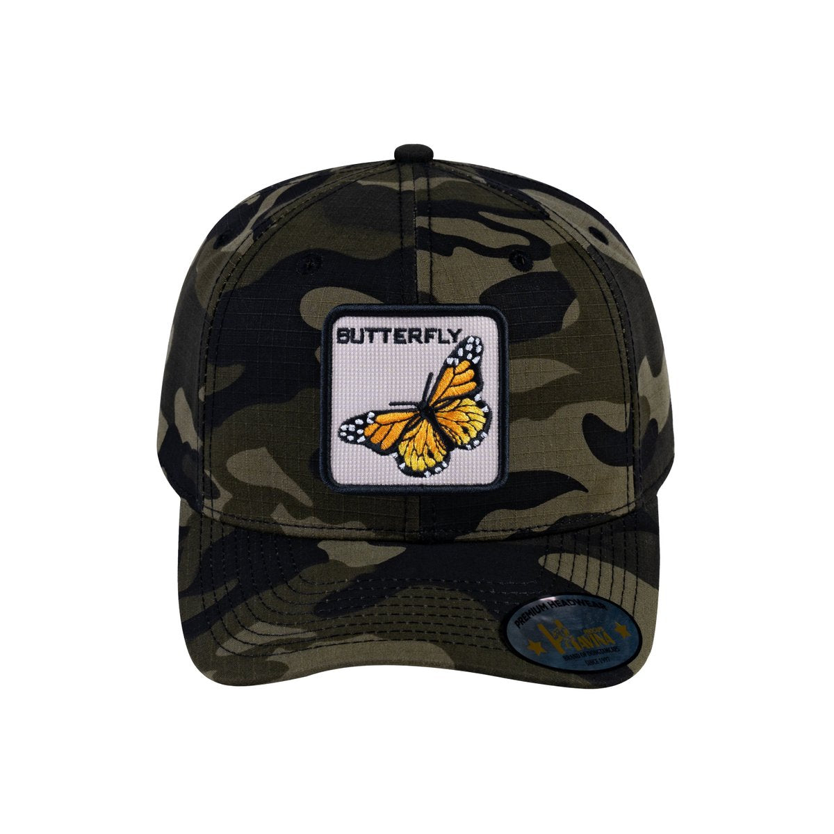 Unisex V2 Embroidered The Butterfly, 6-Panel Baseball Cap, Green Camo/Green Camo, Adjustable Fit
