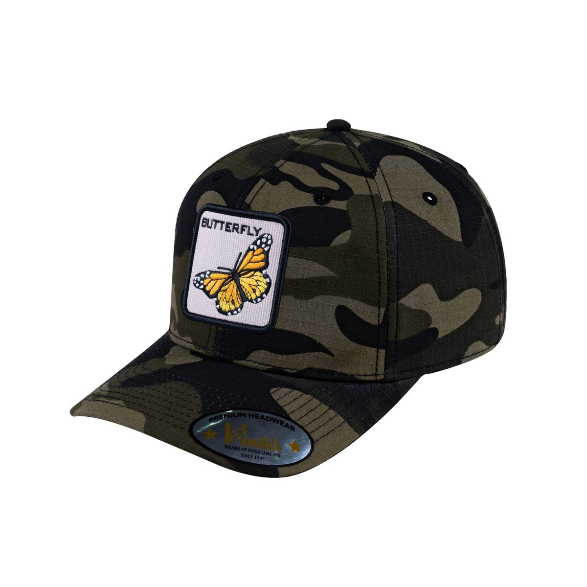 Unisex V2 Embroidered The Butterfly, 6-Panel Baseball Cap, Green Camo/Green Camo, Adjustable Fit