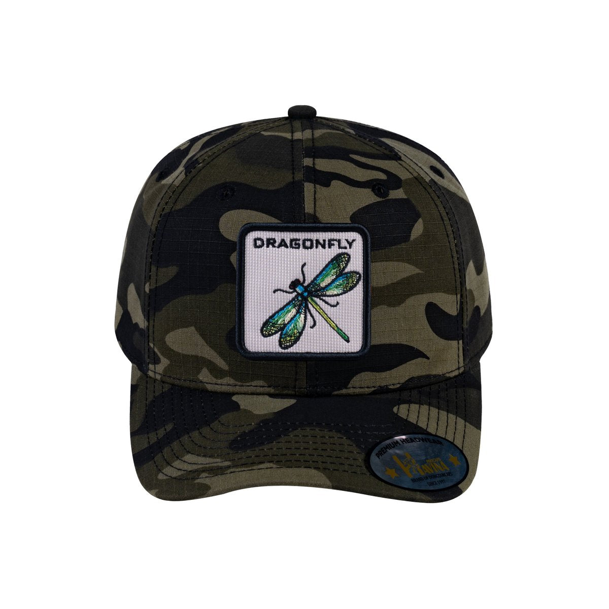 Unisex V2 Embroidered The Dragonfly, 6-Panel Baseball Cap, Green Camo/Green Camo, Adjustable Fit