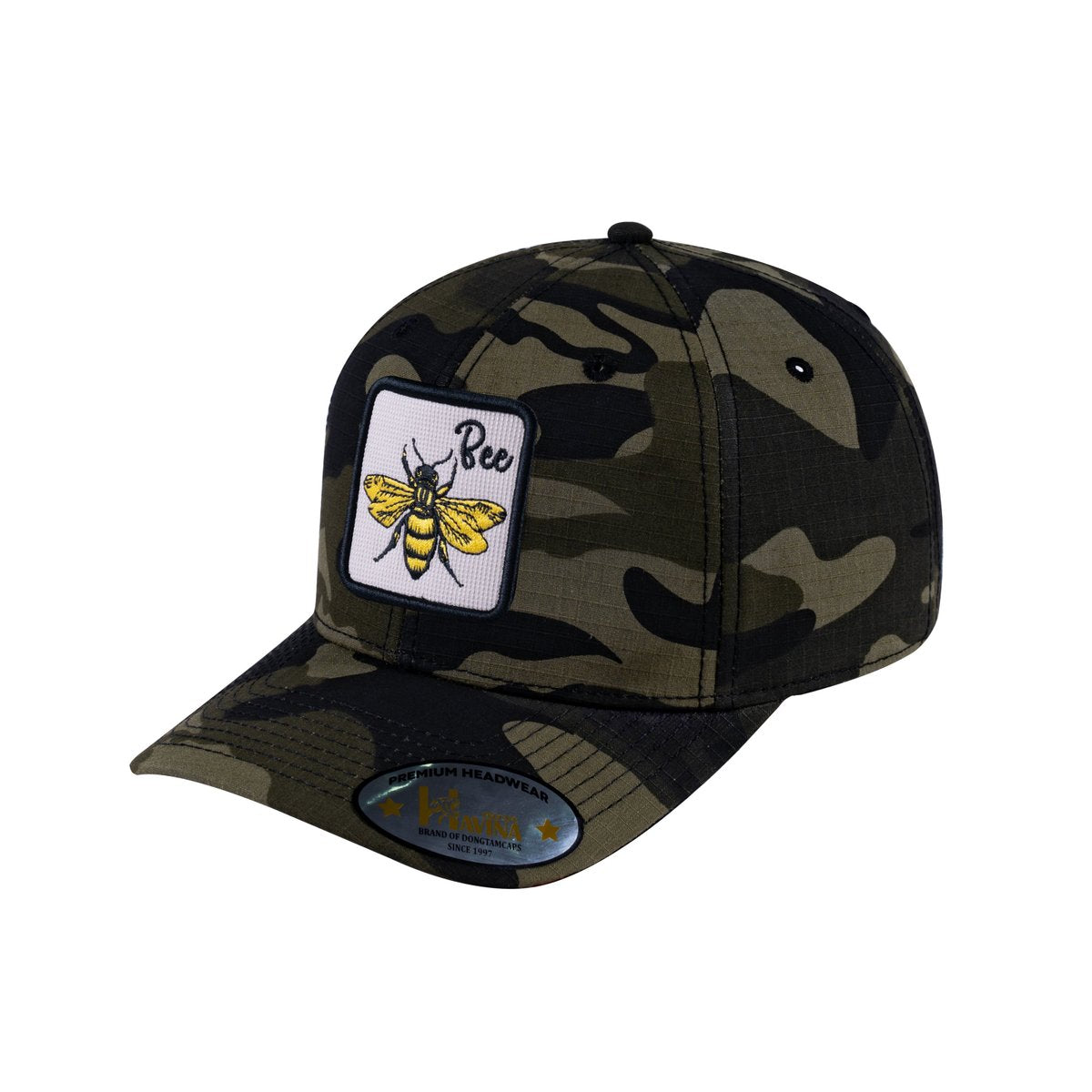 Unisex V2 Embroidered The Bee, 6-Panel Baseball Cap, Green Camo/Green Camo, Adjustable Fit