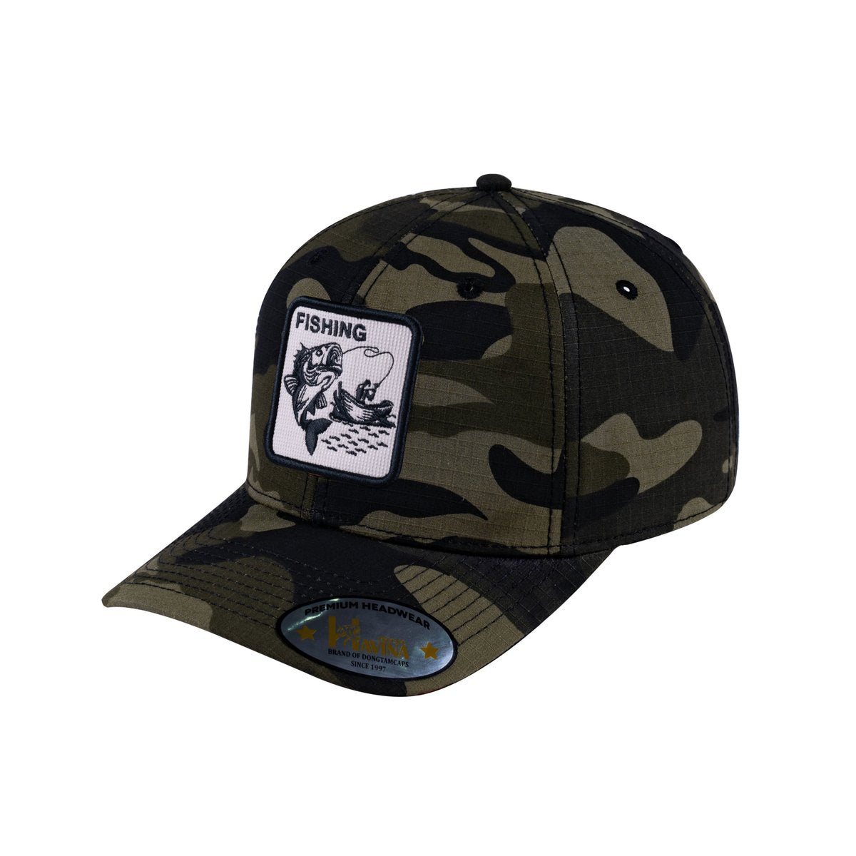Unisex V2 Embroidered The Fishing, 6-Panel Baseball Cap, Green Camo/Green Camo, Adjustable Fit