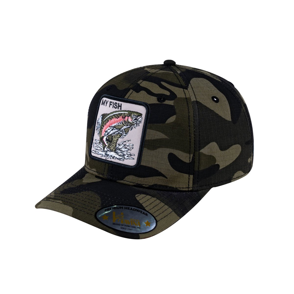 Unisex V2 Embroidered The Salmon, 6-Panel Baseball Cap, Green Camo/Green Camo, Adjustable Fit