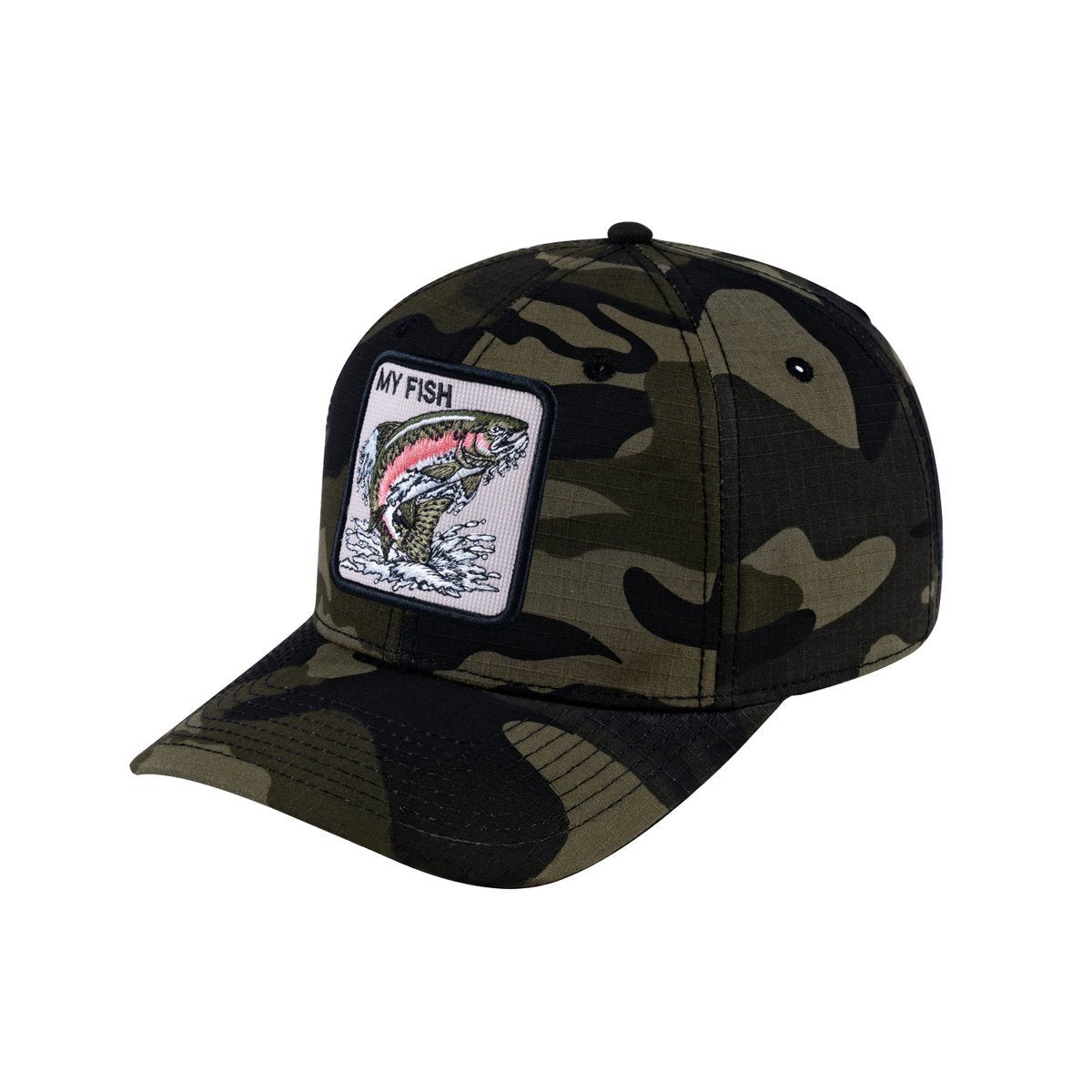 Unisex V2 Embroidered The Salmon, 6-Panel Baseball Cap, Green Camo/Green Camo, Adjustable Fit