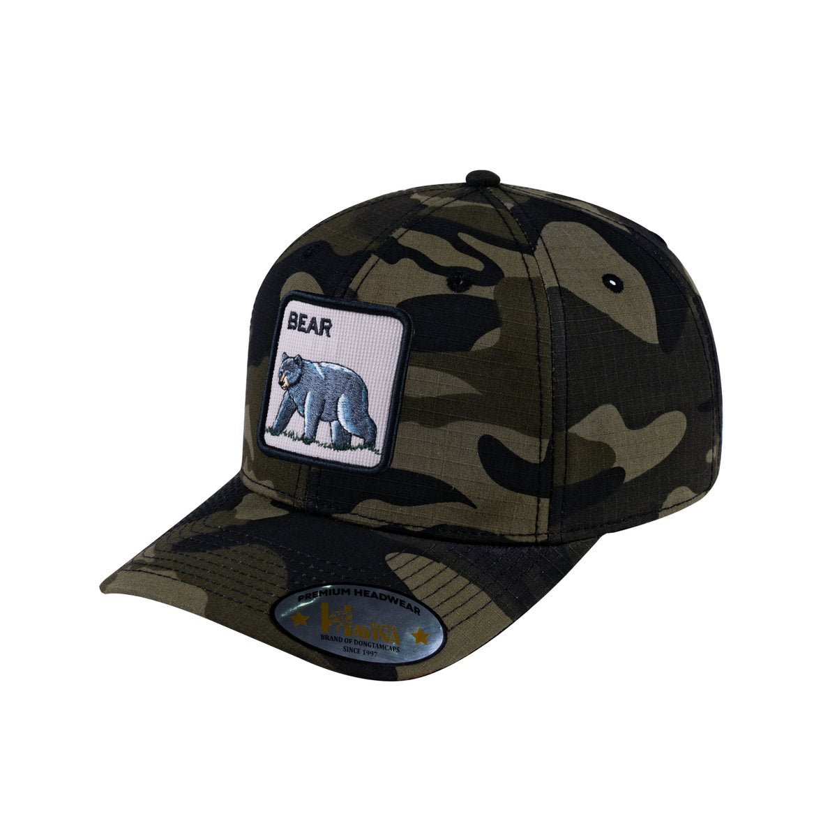 Unisex V2 Embroidered The Bear V2, 6-Panel Baseball Cap, Green Camo/Green Camo, Adjustable Fit