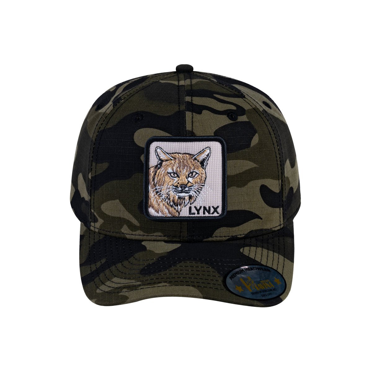 Unisex V2 Embroidered The Lynx, 6-Panel Baseball Cap, Green Camo/Green Camo, Adjustable Fit
