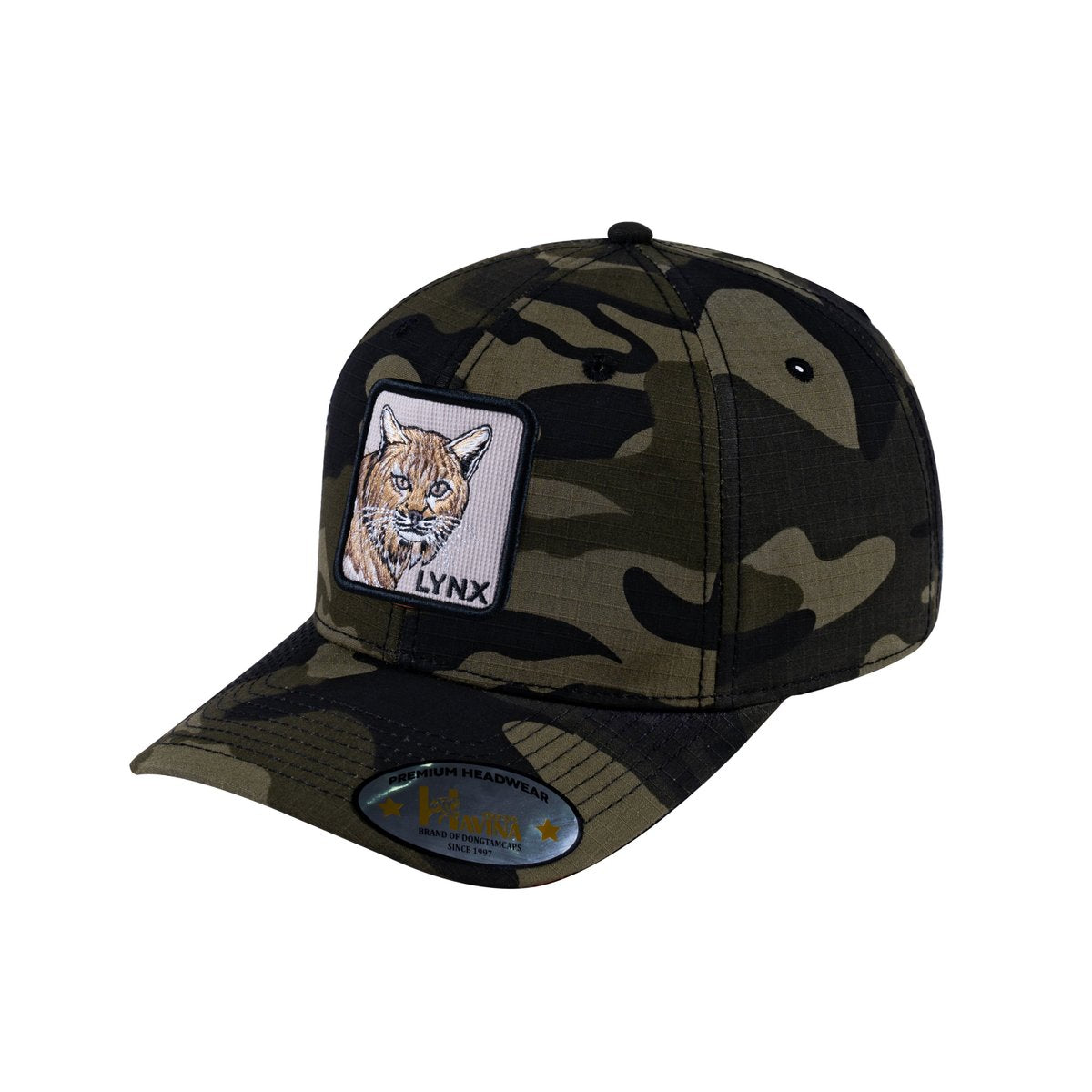 Unisex V2 Embroidered The Lynx, 6-Panel Baseball Cap, Green Camo/Green Camo, Adjustable Fit