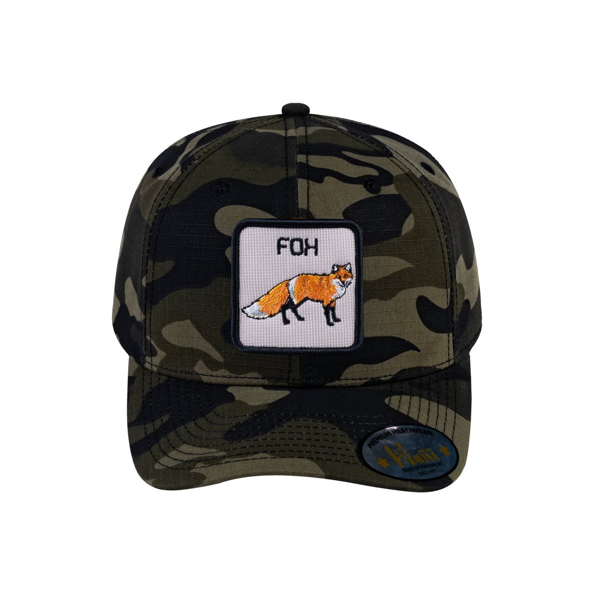 Unisex V2 Embroidered The Fox, 6-Panel Baseball Cap, Green Camo/Green Camo, Adjustable Fit