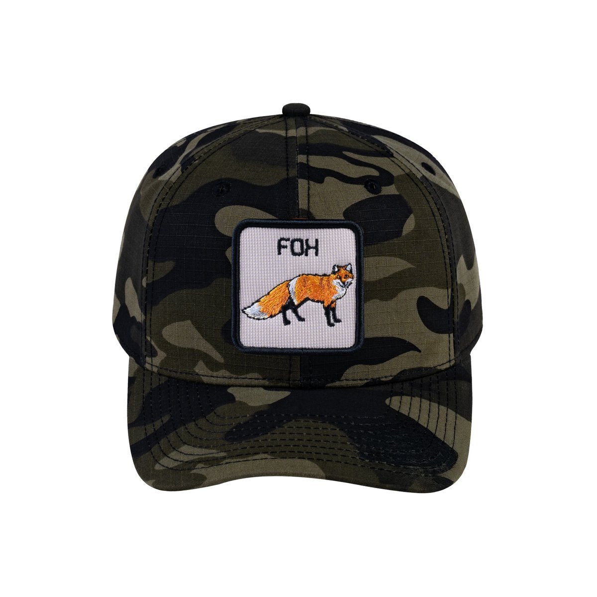 Unisex V2 Embroidered The Fox, 6-Panel Baseball Cap, Green Camo/Green Camo, Adjustable Fit