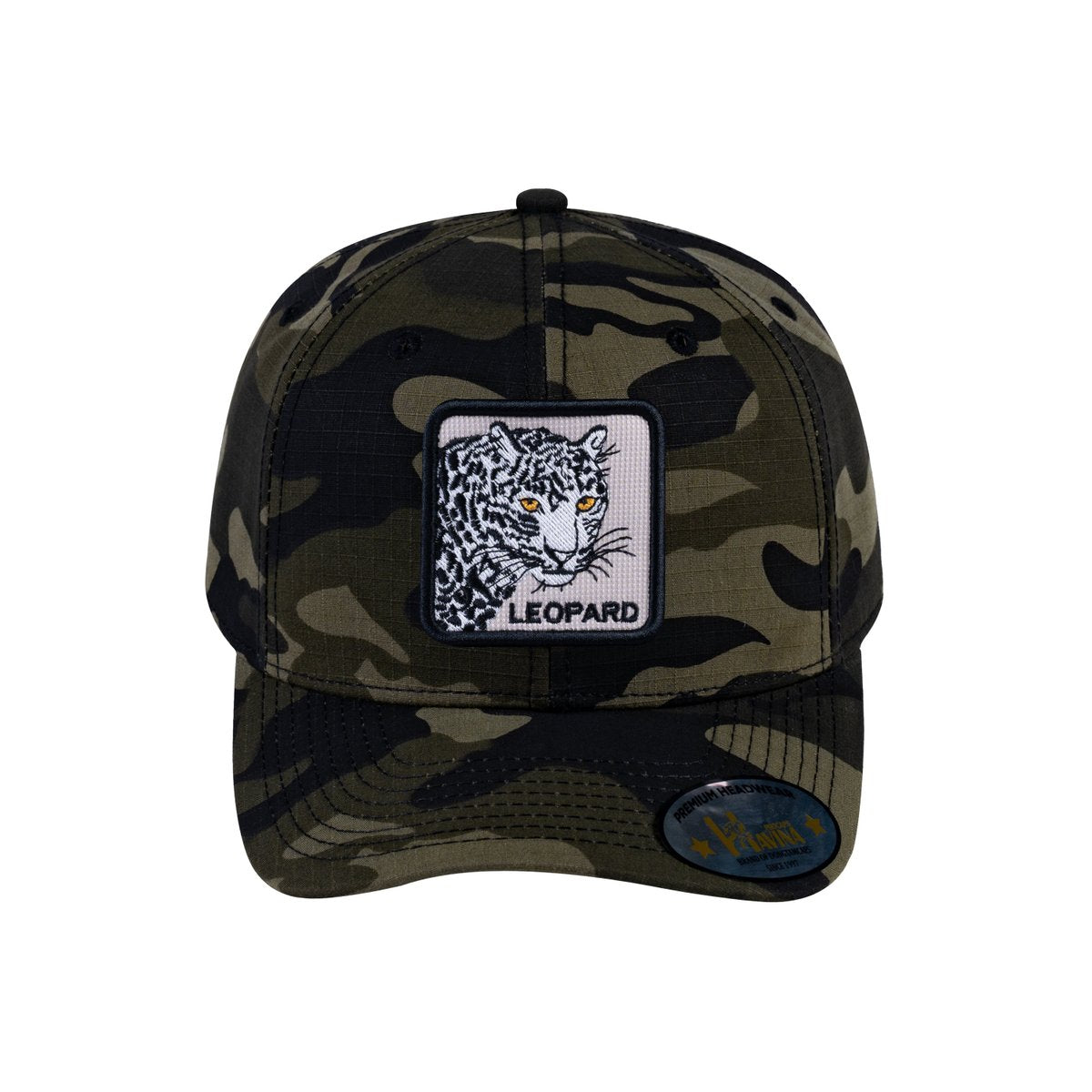 Unisex V2 Embroidered The Leopard, 6-Panel Baseball Cap, Green Camo/Green Camo, Adjustable Fit