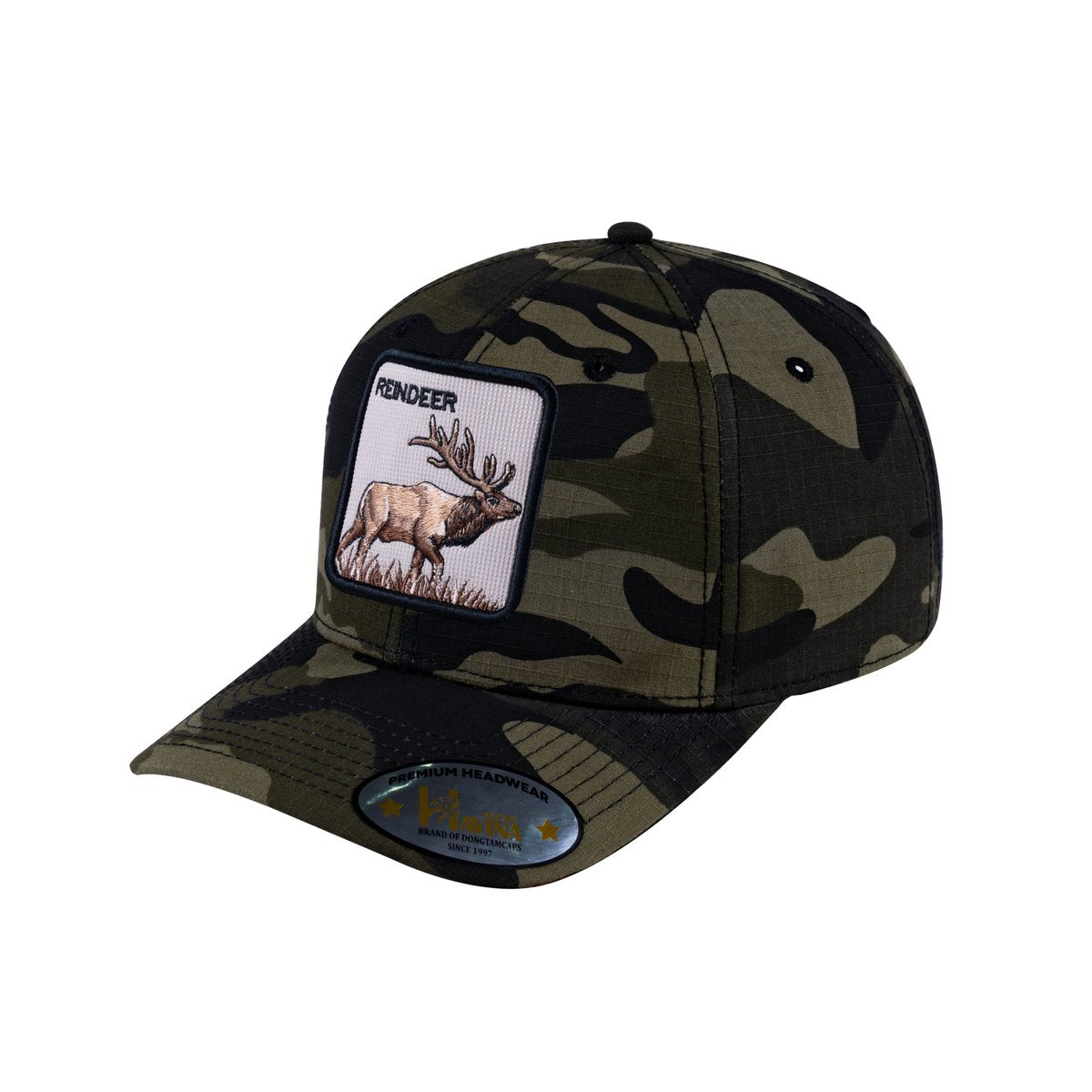 Unisex V2 Embroidered The Reindeer, 6-Panel Baseball Cap, Green Camo/Green Camo, Adjustable Fit