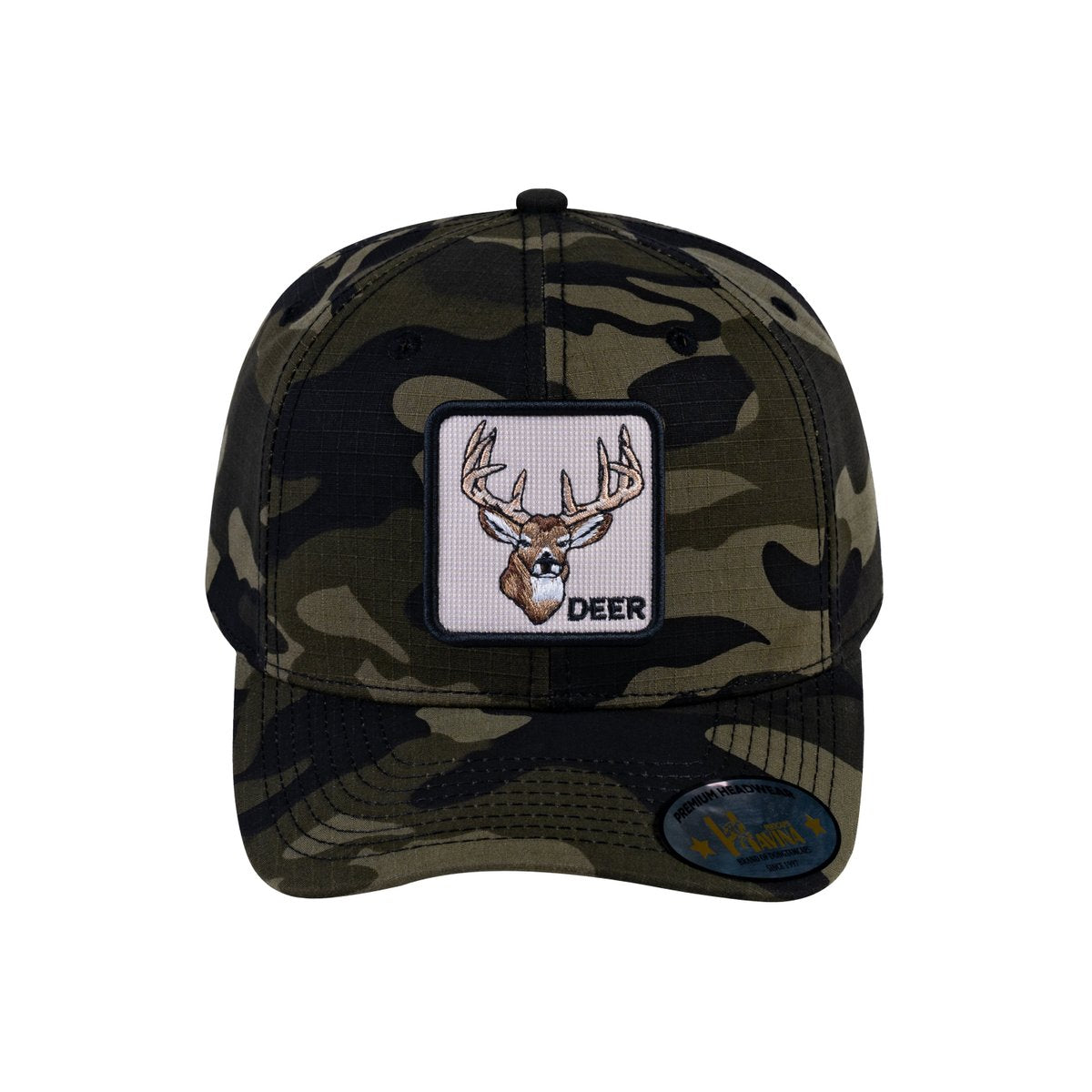 Unisex V2 Embroidered The Deer, 6-Panel Baseball Cap, Green Camo/Green Camo, Adjustable Fit