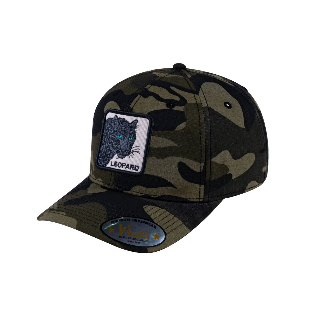 Unisex V2 Embroidered The Leopard V2, 6-Panel Baseball Cap, Green Camo/Green Camo, Adjustable Fit