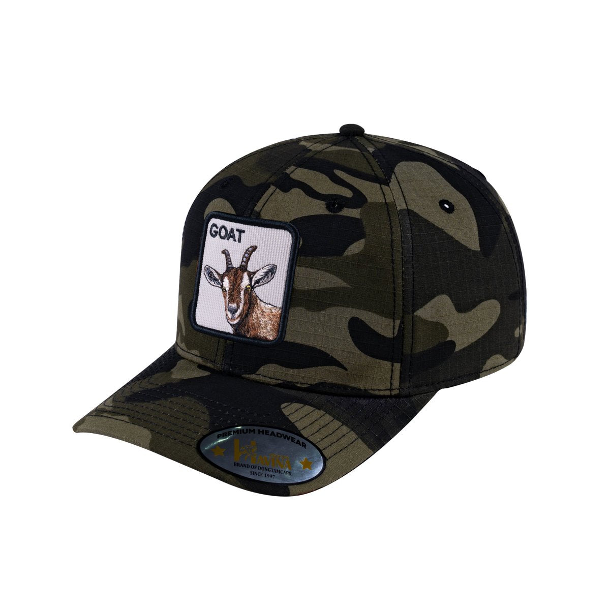 Unisex V2 Embroidered The Goat, 6-Panel Baseball Cap, Green Camo/Green Camo, Adjustable Fit
