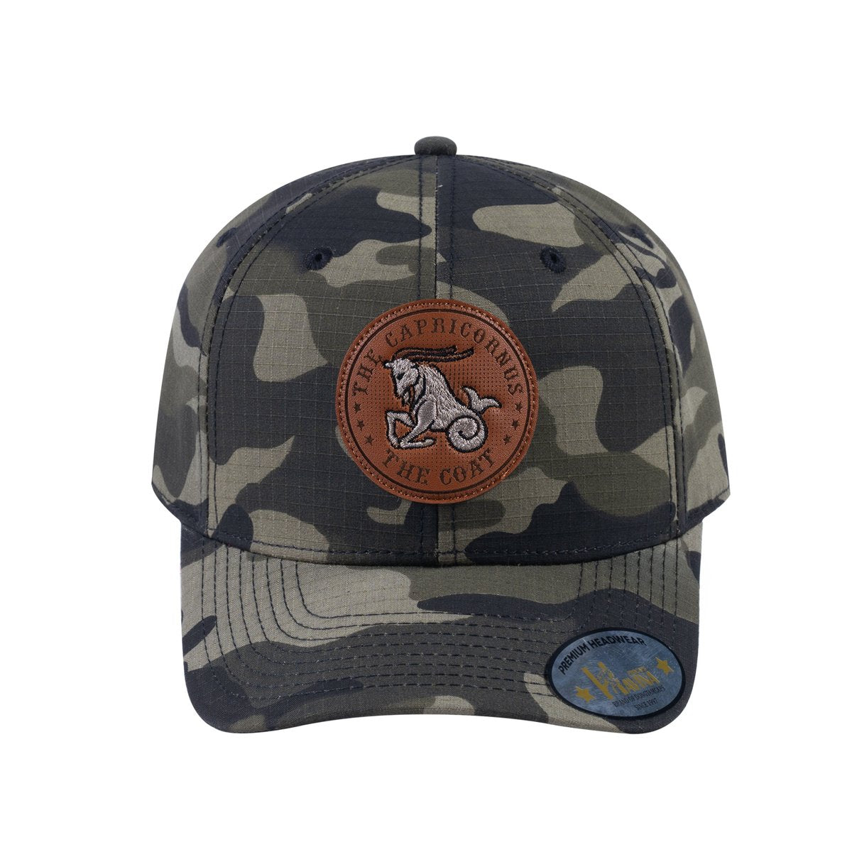 Unisex V2 Embroidered And Laser-Engraved Capricorn Zodiac (December 22, January 19), 6-Panel Baseball Cap, Green Camo/Green Camo, Adjustable Fit