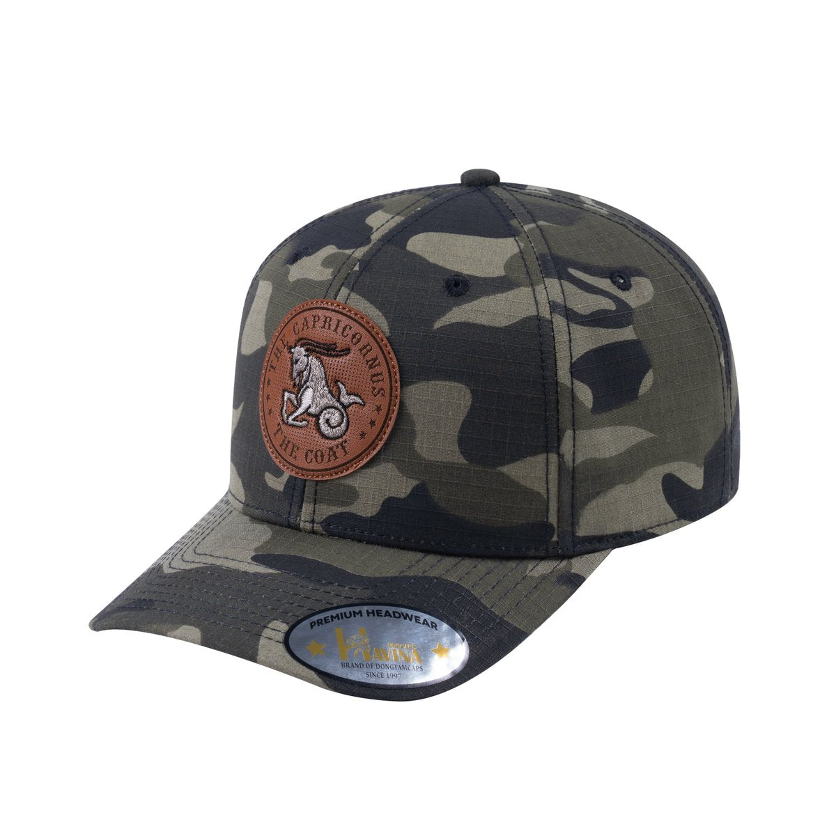 Unisex V2 Embroidered And Laser-Engraved Capricorn Zodiac (December 22, January 19), 6-Panel Baseball Cap, Green Camo/Green Camo, Adjustable Fit