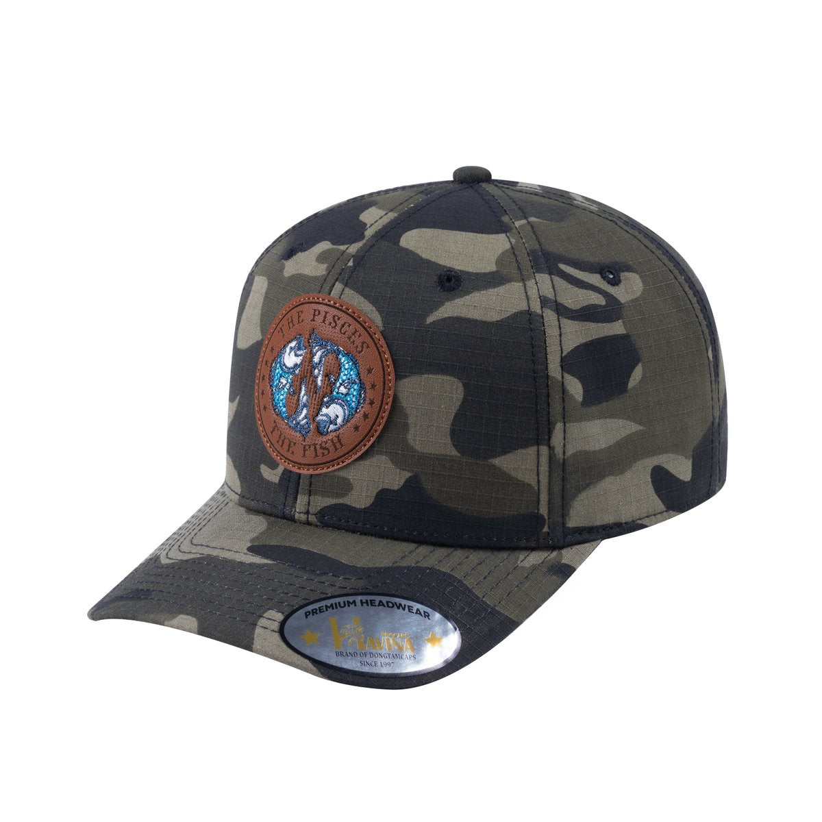 Unisex V2 Embroidered And Laser-Engraved Pisces Zodiac (February 19, March 20), 6-Panel Baseball Cap, Green Camo/Green Camo, Adjustable Fit
