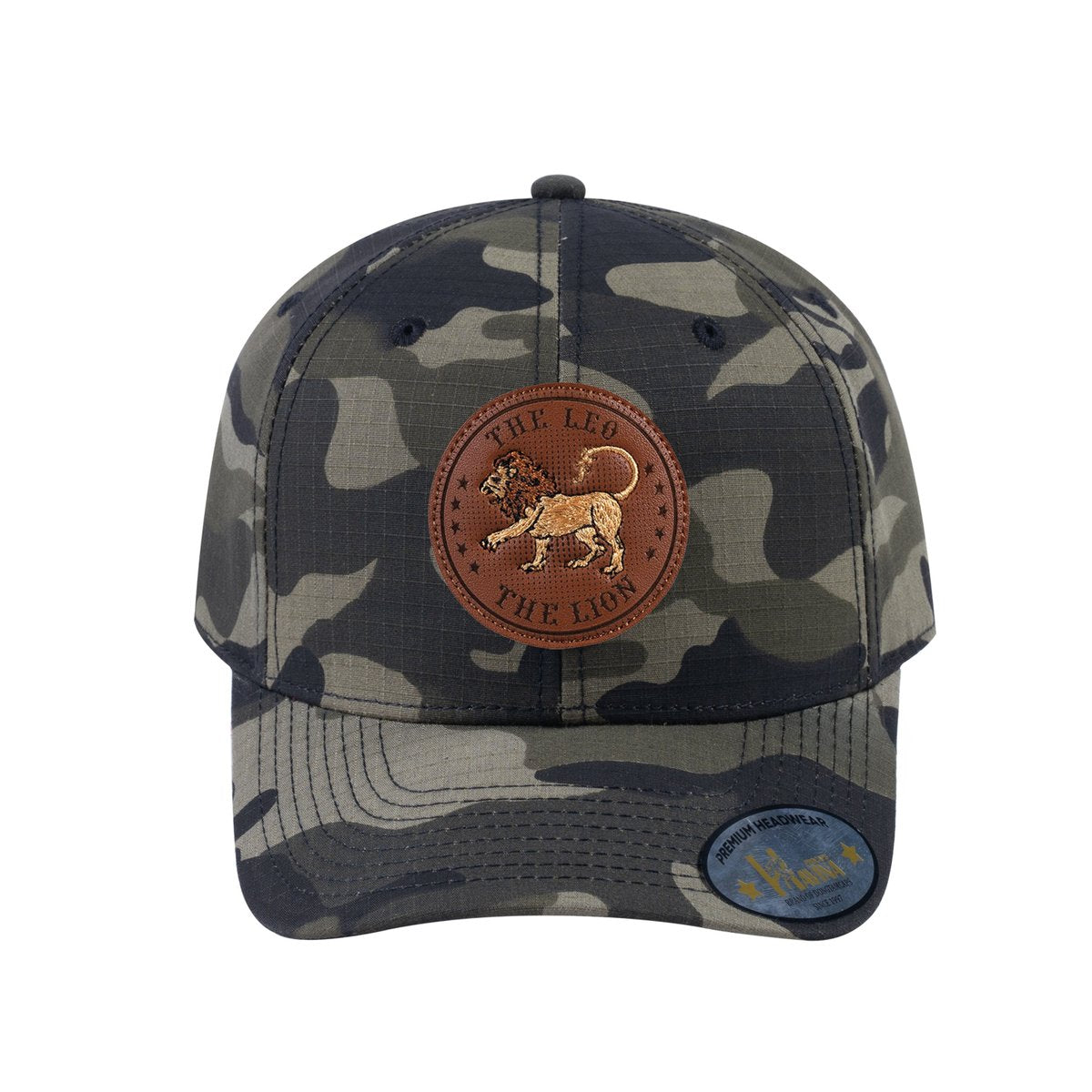 Unisex V2 Embroidered And Laser-Engraved Leo Zodiac (July 23, August 22), 6-Panel Baseball Cap, Green Camo/Green Camo, Adjustable Fit
