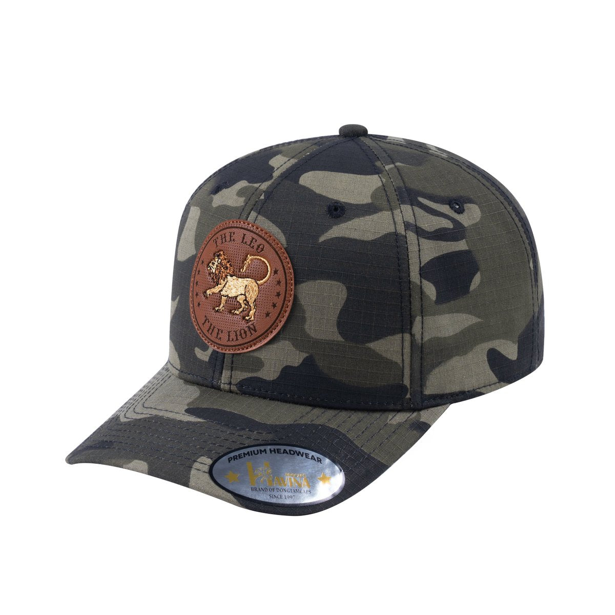 Unisex V2 Embroidered And Laser-Engraved Leo Zodiac (July 23, August 22), 6-Panel Baseball Cap, Green Camo/Green Camo, Adjustable Fit
