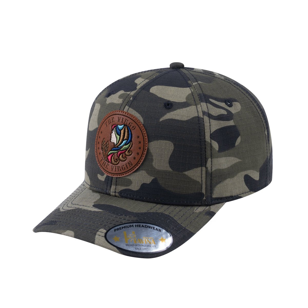 Unisex V2 Embroidered And Laser-Engraved Virgo Zodiac (August 23, September 22), 6-Panel Baseball Cap, Green Camo/Green Camo, Adjustable Fit
