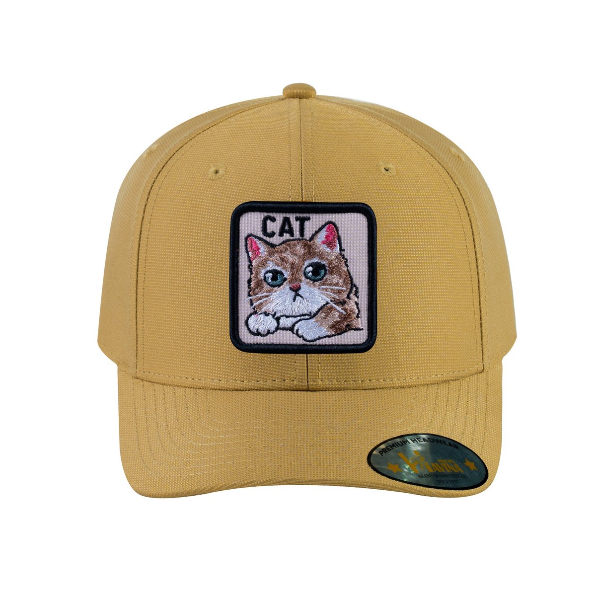 Unisex V2 Embroidered The Cat, 6-Panel Baseball Cap, Khaki/Khaki, Adjustable Fit