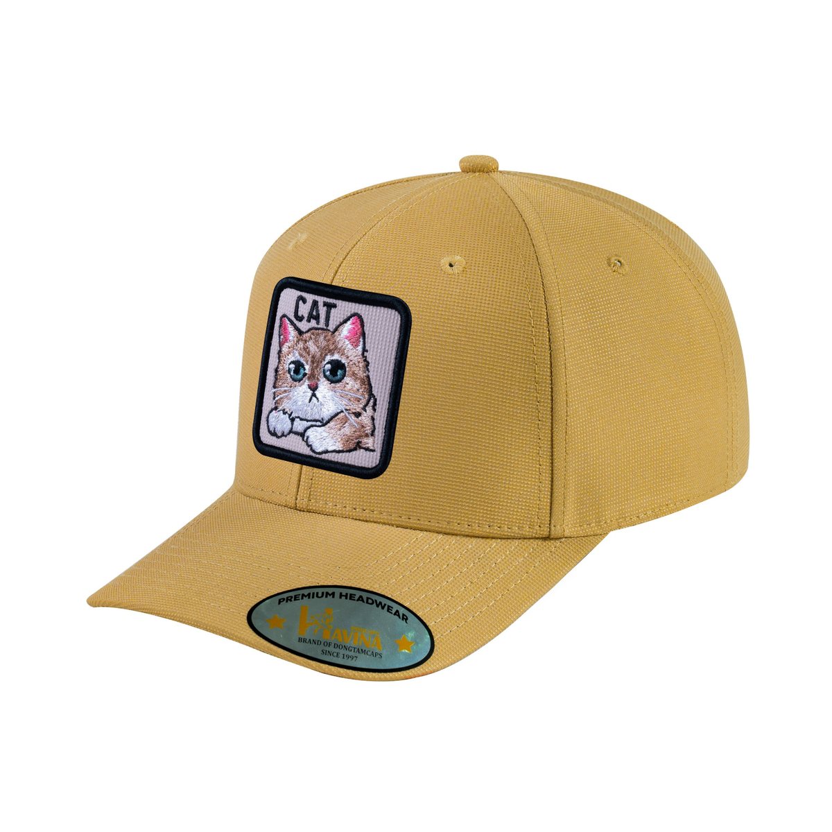 Unisex V2 Embroidered The Cat, 6-Panel Baseball Cap, Khaki/Khaki, Adjustable Fit