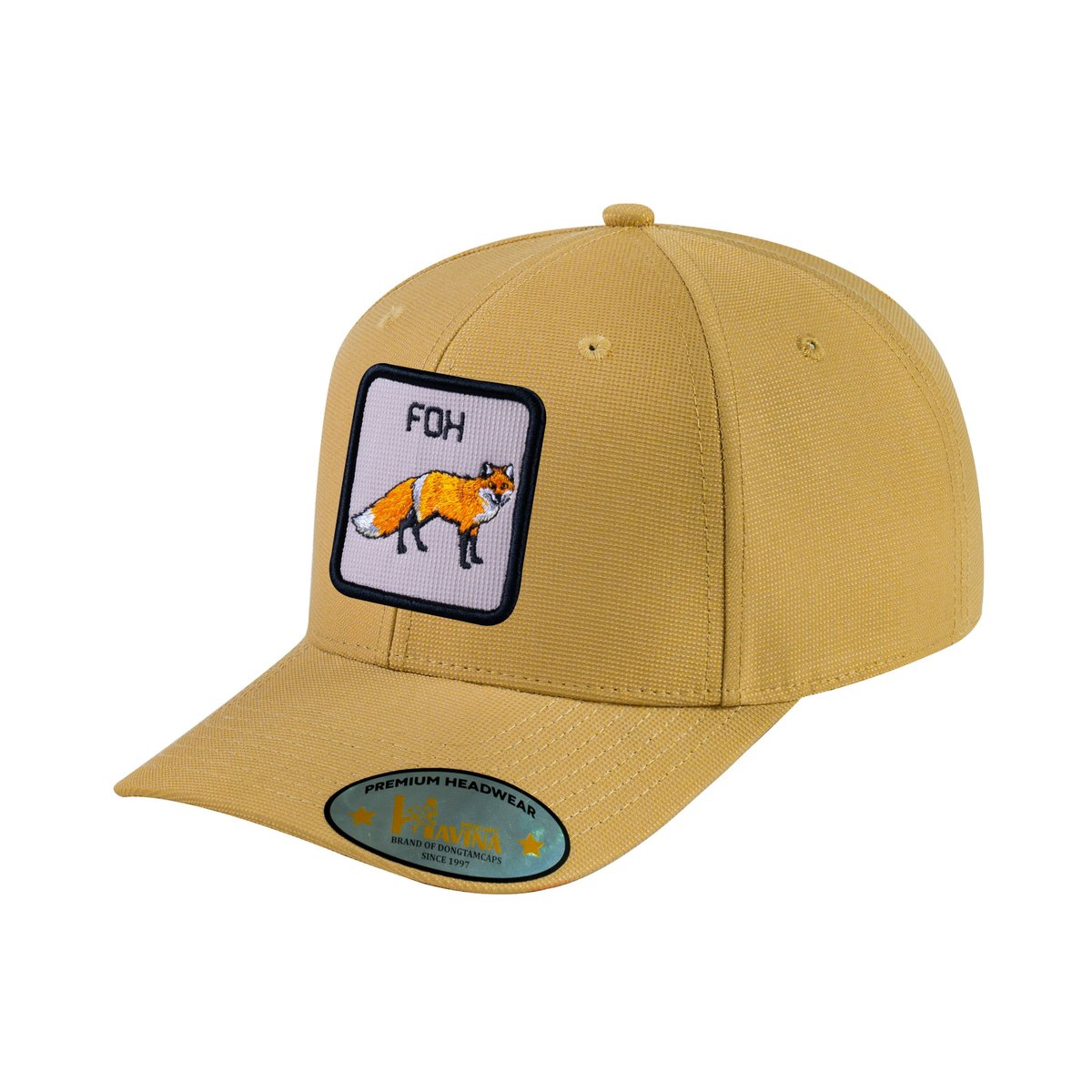 Unisex V2 Embroidered The Fox, 6-Panel Baseball Cap, Khaki/Khaki, Adjustable Fit