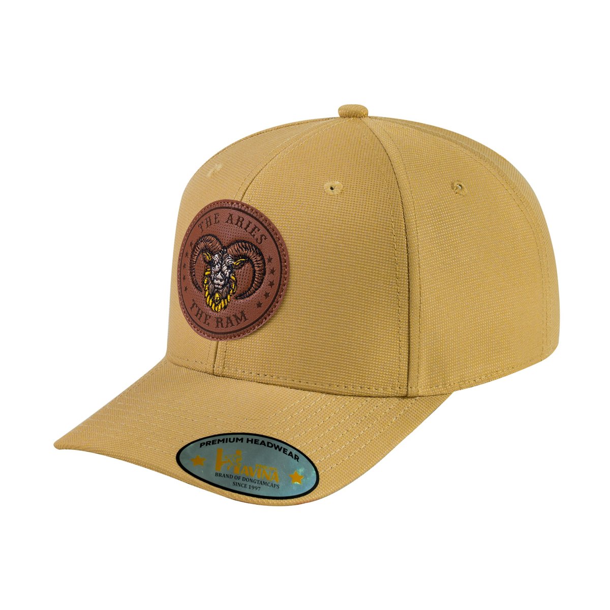 Unisex V2 Embroidered And Laser-Engraved Aries Zodiac (March 21, April 19), 6-Panel Baseball Cap, Khaki/Khaki, Adjustable Fit