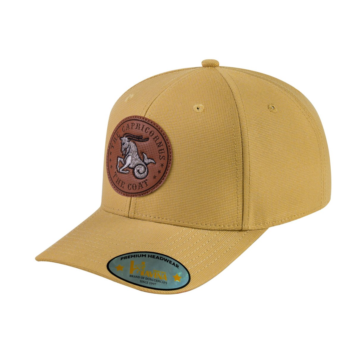 Unisex V2 Embroidered And Laser-Engraved Capricorn Zodiac (December 22, January 19), 6-Panel Baseball Cap, Khaki/Khaki, Adjustable Fit