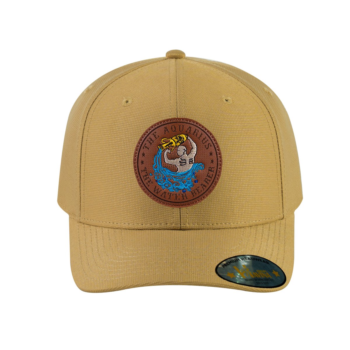 Unisex V2 Embroidered And Laser-Engraved Aquarius Zodiac (January 20, February 18), 6-Panel Baseball Cap, Khaki/Khaki, Adjustable Fit