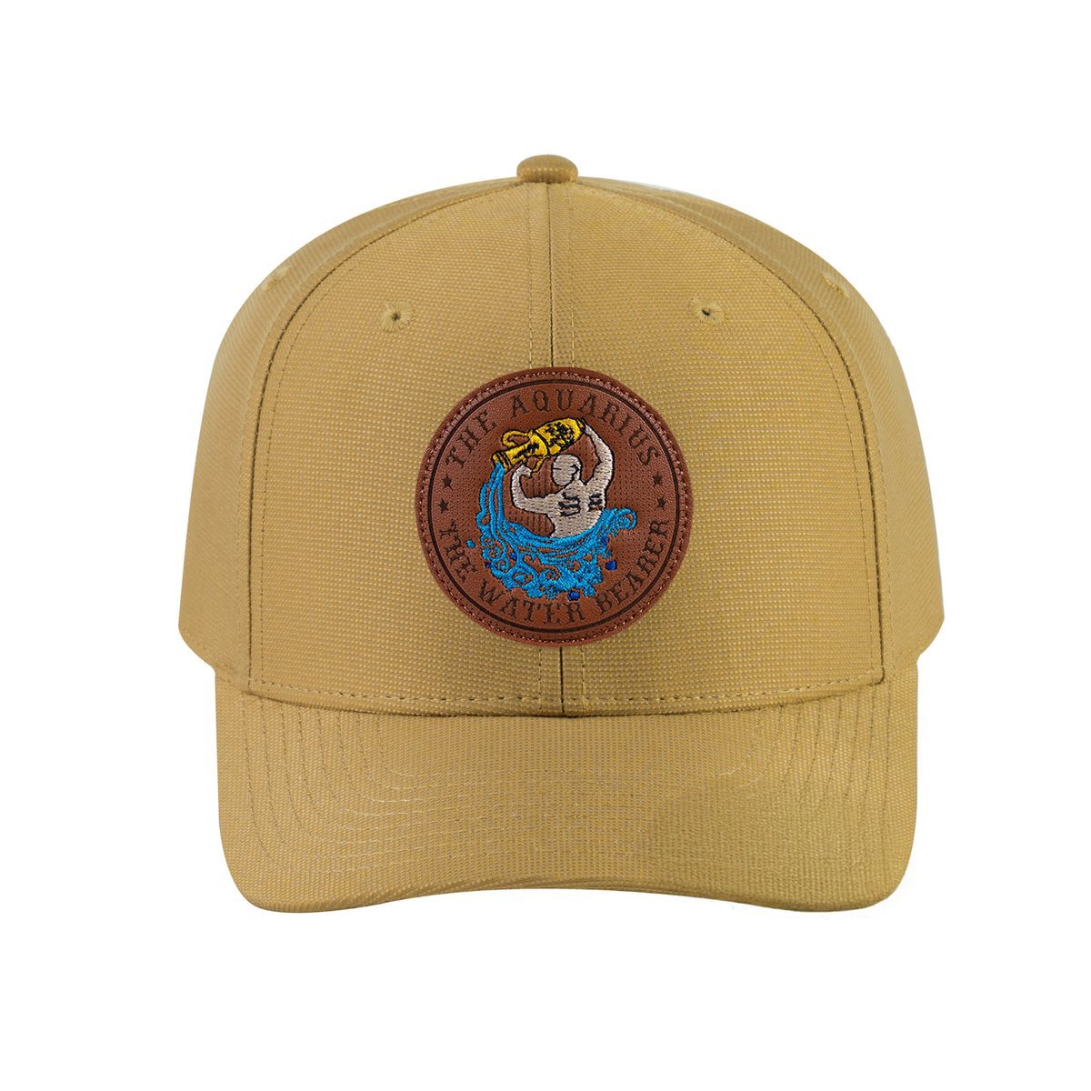 Unisex V2 Embroidered And Laser-Engraved Aquarius Zodiac (January 20, February 18), 6-Panel Baseball Cap, Khaki/Khaki, Adjustable Fit