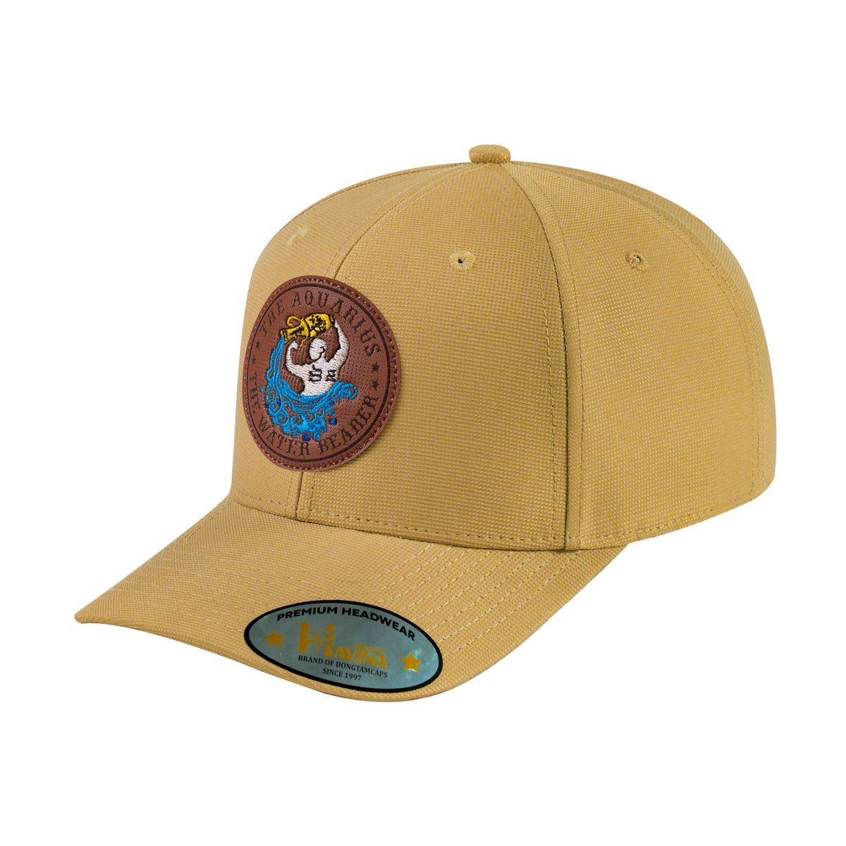 Unisex V2 Embroidered And Laser-Engraved Aquarius Zodiac (January 20, February 18), 6-Panel Baseball Cap, Khaki/Khaki, Adjustable Fit
