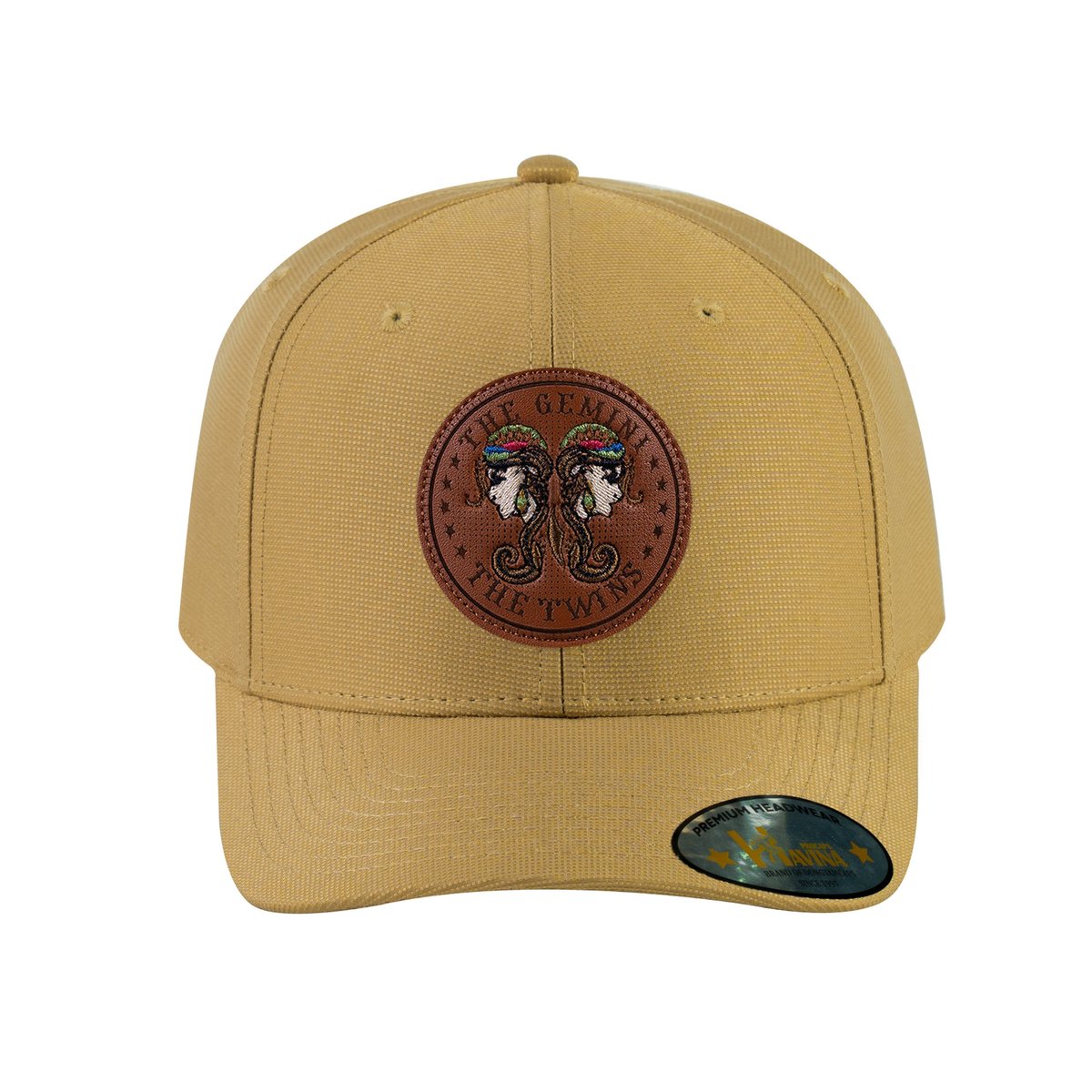 Unisex V2 Embroidered And Laser-Engraved Gemini Zodiac (May 21, June 20), 6-Panel Baseball Cap, Khaki/Khaki, Adjustable Fit