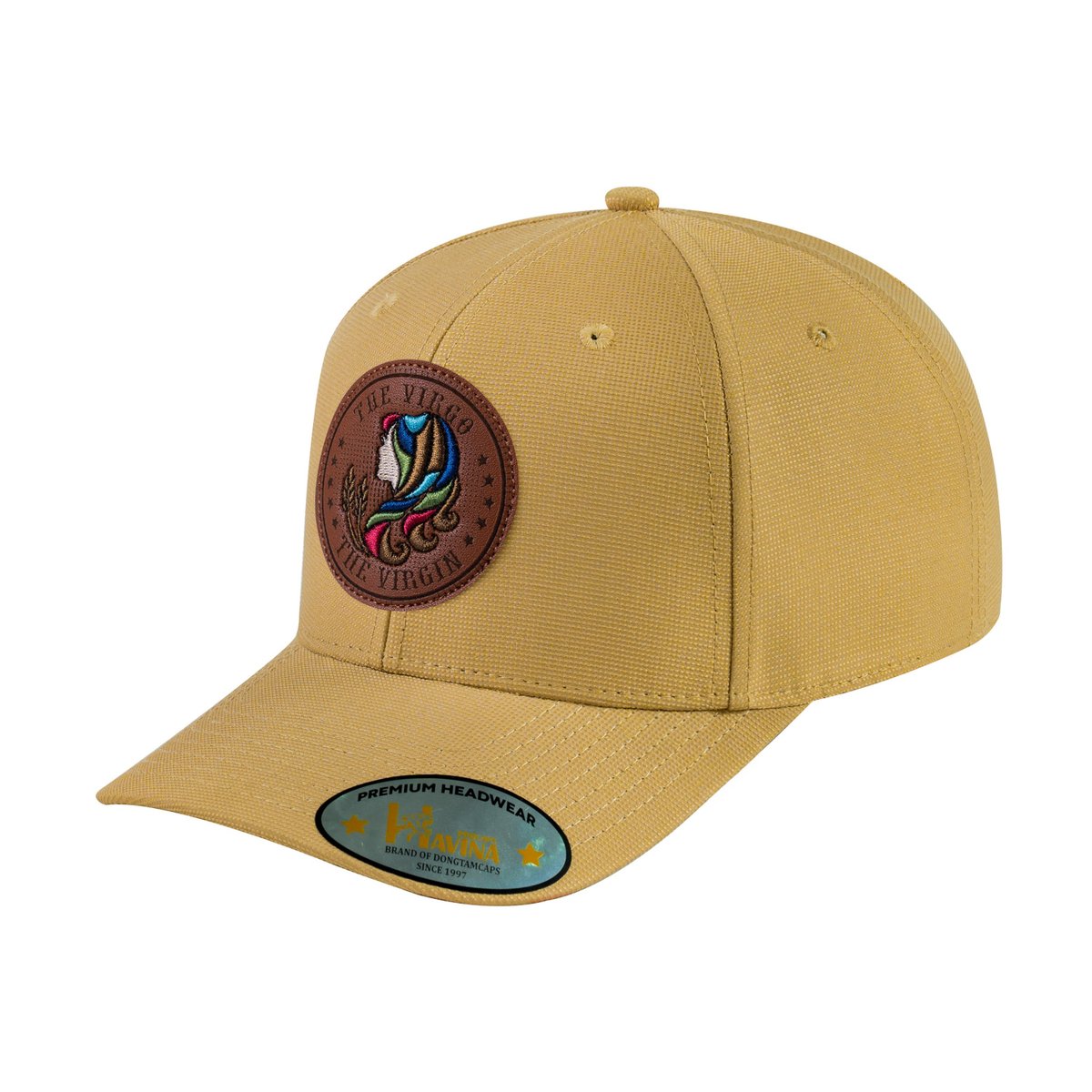 Unisex V2 Embroidered And Laser-Engraved Virgo Zodiac (August 23, September 22), 6-Panel Baseball Cap, Khaki/Khaki, Adjustable Fit