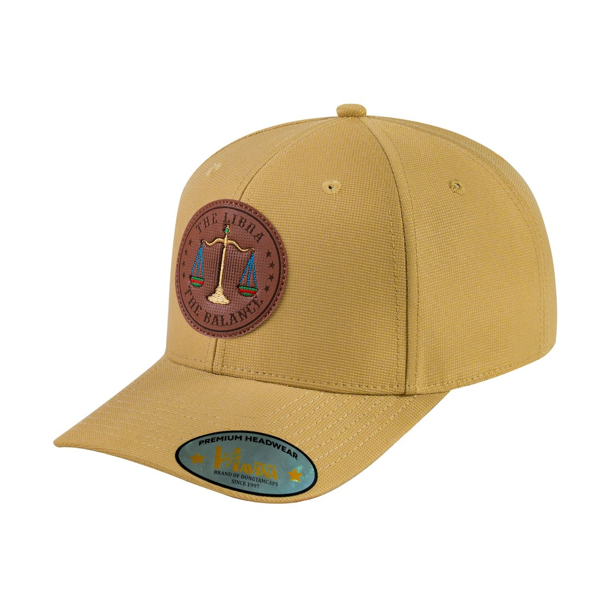 Unisex V2 Embroidered And Laser-Engraved Libra Zodiac (September 23, October 22), 6-Panel Baseball Cap, Khaki/Khaki, Adjustable Fit