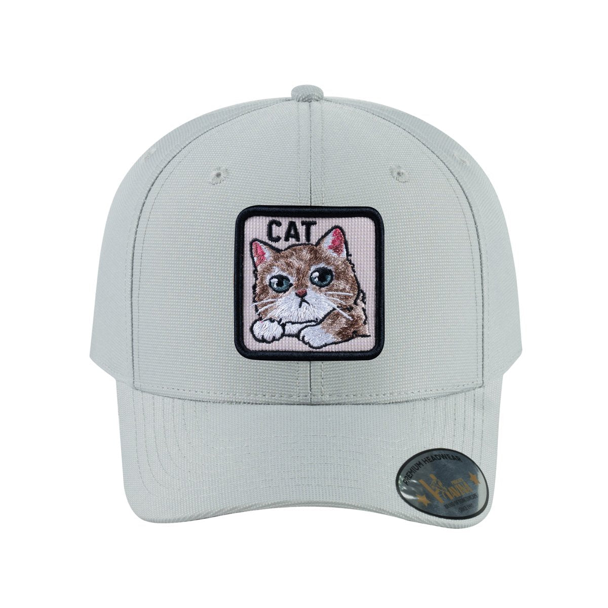 Unisex V2 Embroidered The Cat, 6-Panel Baseball Cap, Light Grey/Light Grey, Adjustable Fit