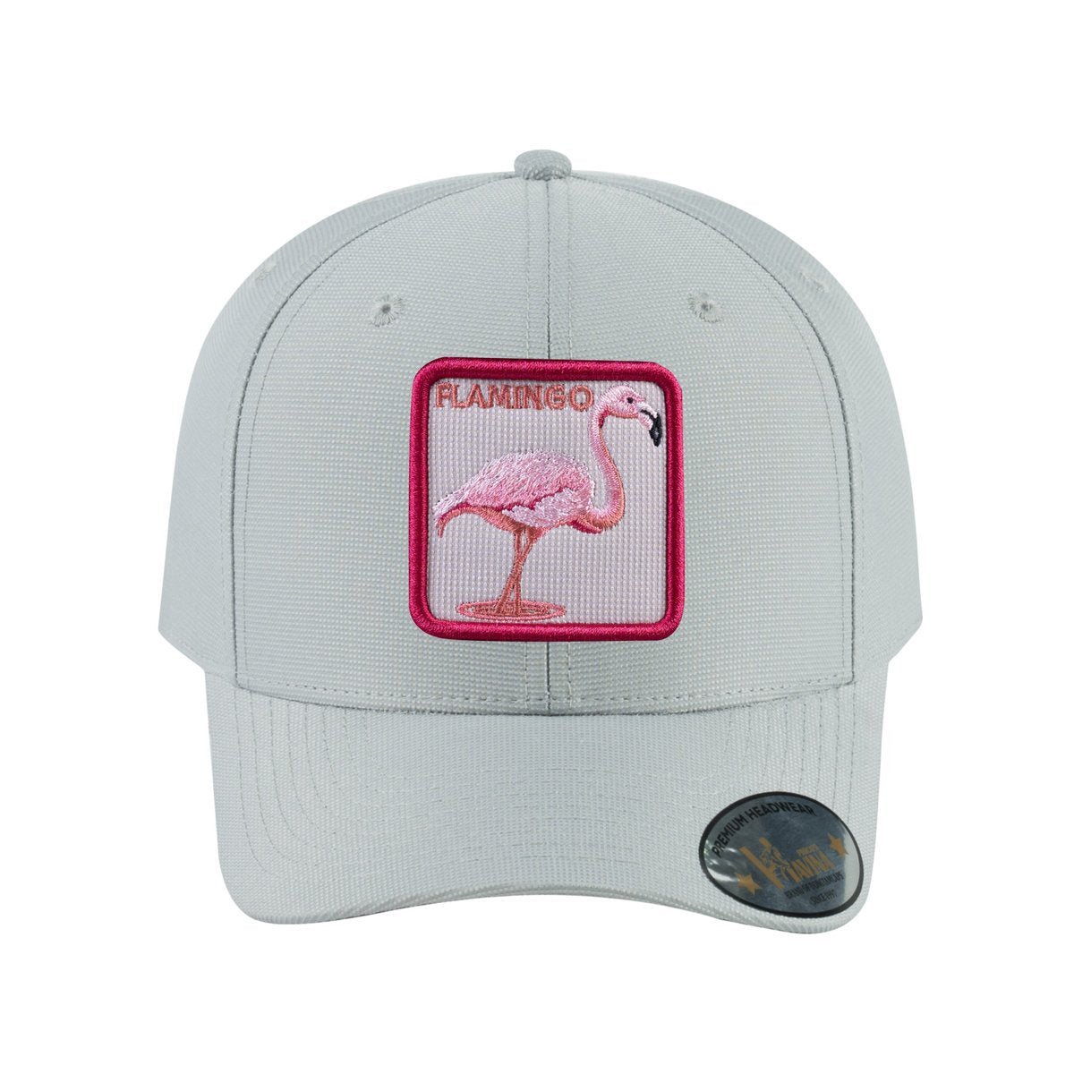 Unisex V2 Embroidered The Flamingo, 6-Panel Baseball Cap, Light Grey/Light Grey, Adjustable Fit