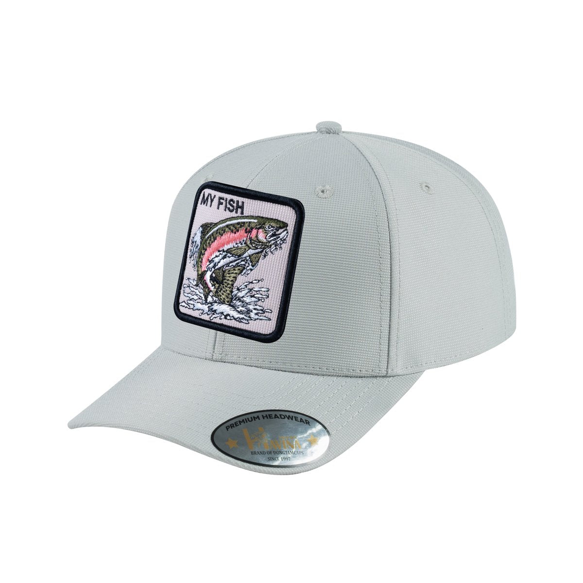 Unisex V2 Embroidered The Salmon, 6-Panel Baseball Cap, Light Grey/Light Grey, Adjustable Fit