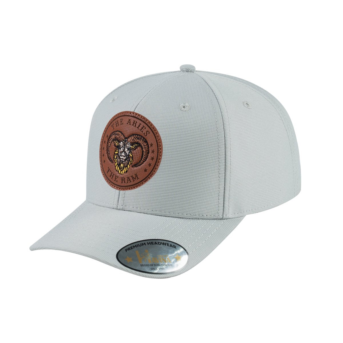 Unisex V2 Embroidered And Laser-Engraved Aries Zodiac (March 21, April 19), 6-Panel Baseball Cap, Light Grey/Light Grey, Adjustable Fit