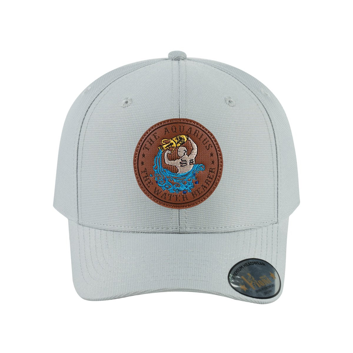 Unisex V2 Embroidered And Laser-Engraved Aquarius Zodiac (January 20, February 18), 6-Panel Baseball Cap, Light Grey/Light Grey, Adjustable Fit