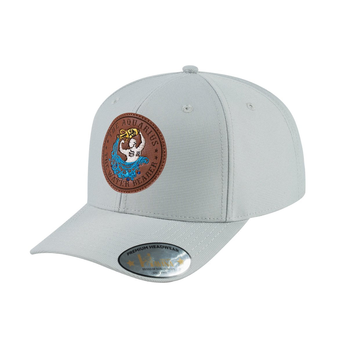 Unisex V2 Embroidered And Laser-Engraved Aquarius Zodiac (January 20, February 18), 6-Panel Baseball Cap, Light Grey/Light Grey, Adjustable Fit