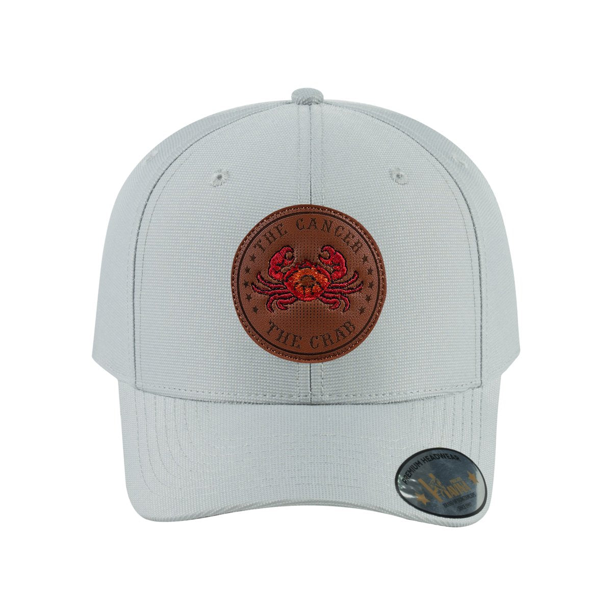 Unisex V2 Embroidered And Laser-Engraved Cancer Zodiac (June 21, July 22), 6-Panel Baseball Cap, Light Grey/Light Grey, Adjustable Fit