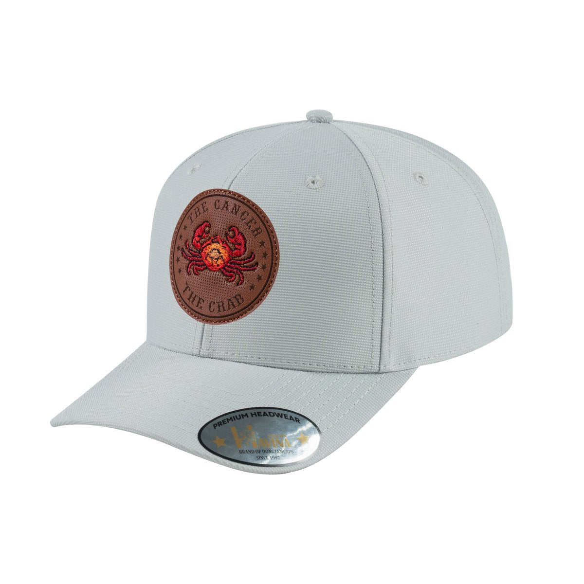 Unisex V2 Embroidered And Laser-Engraved Cancer Zodiac (June 21, July 22), 6-Panel Baseball Cap, Light Grey/Light Grey, Adjustable Fit