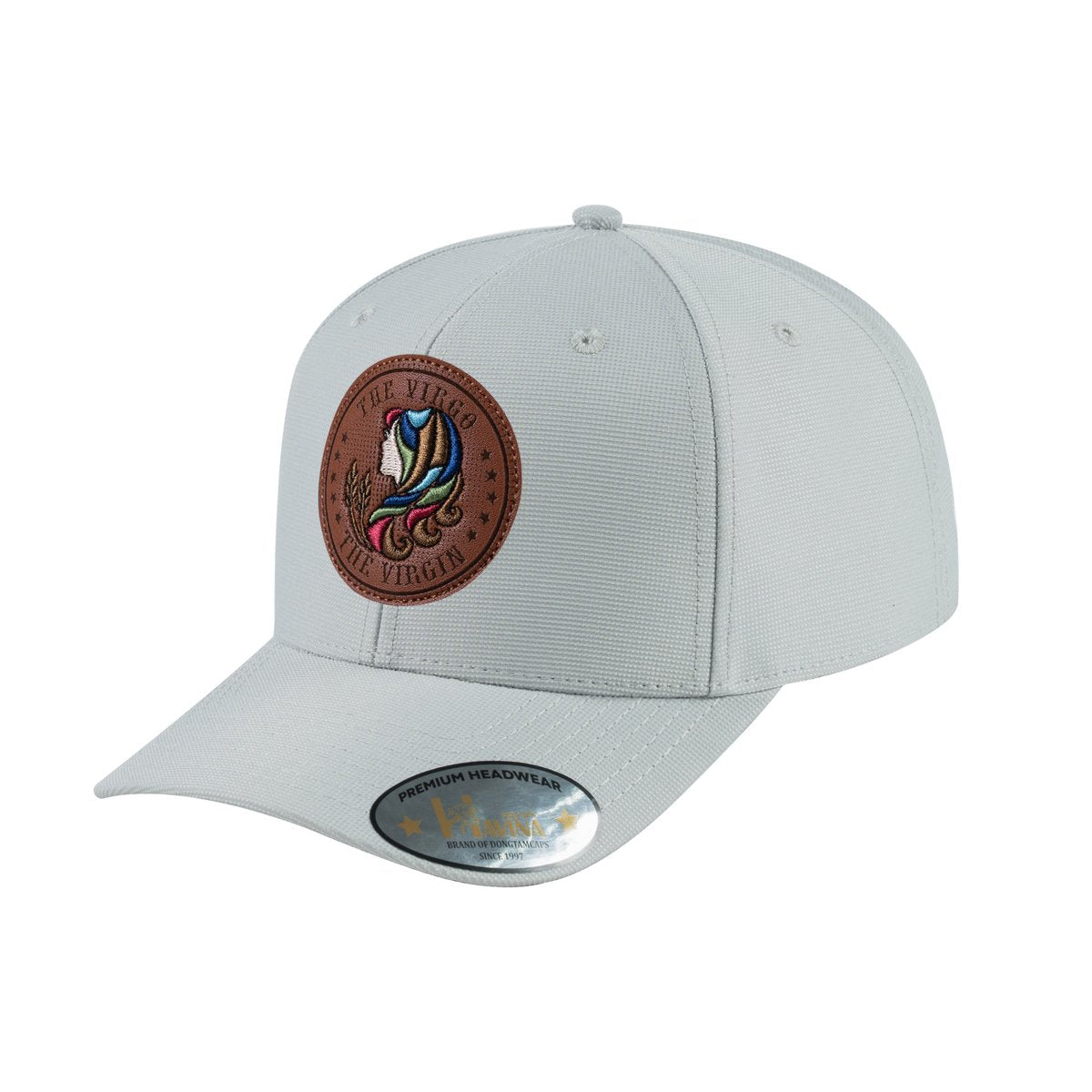 Unisex V2 Embroidered And Laser-Engraved Virgo Zodiac (August 23, September 22), 6-Panel Baseball Cap, Light Grey/Light Grey, Adjustable Fit