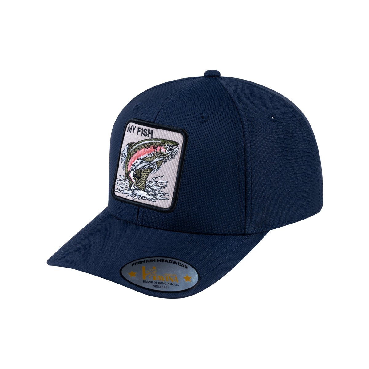 Unisex V2 Embroidered The Salmon, 6-Panel Baseball Cap, Navy/Navy, Adjustable Fit