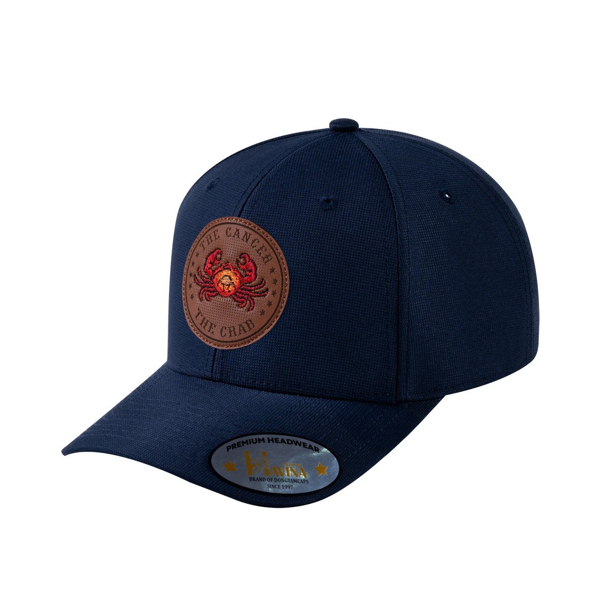 Unisex V2 Embroidered And Laser-Engraved Cancer Zodiac (June 21, July 22), 6-Panel Baseball Cap, Navy/Navy, Adjustable Fit