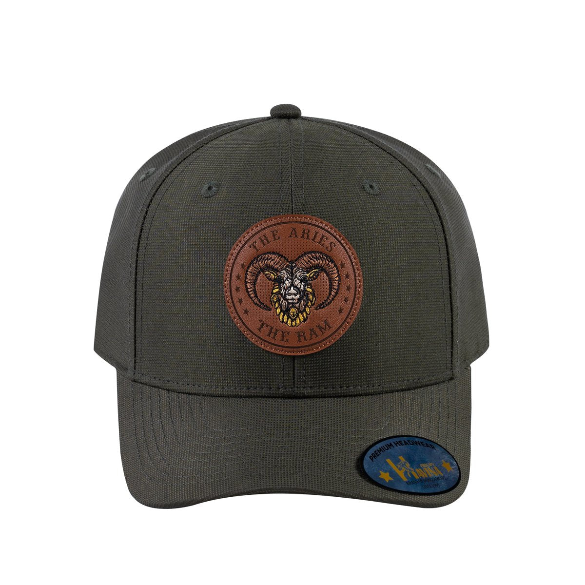 Unisex V2 Embroidered And Laser-Engraved Aries Zodiac (March 21, April 19), 6-Panel Baseball Cap, Olive/Olive, Adjustable Fit