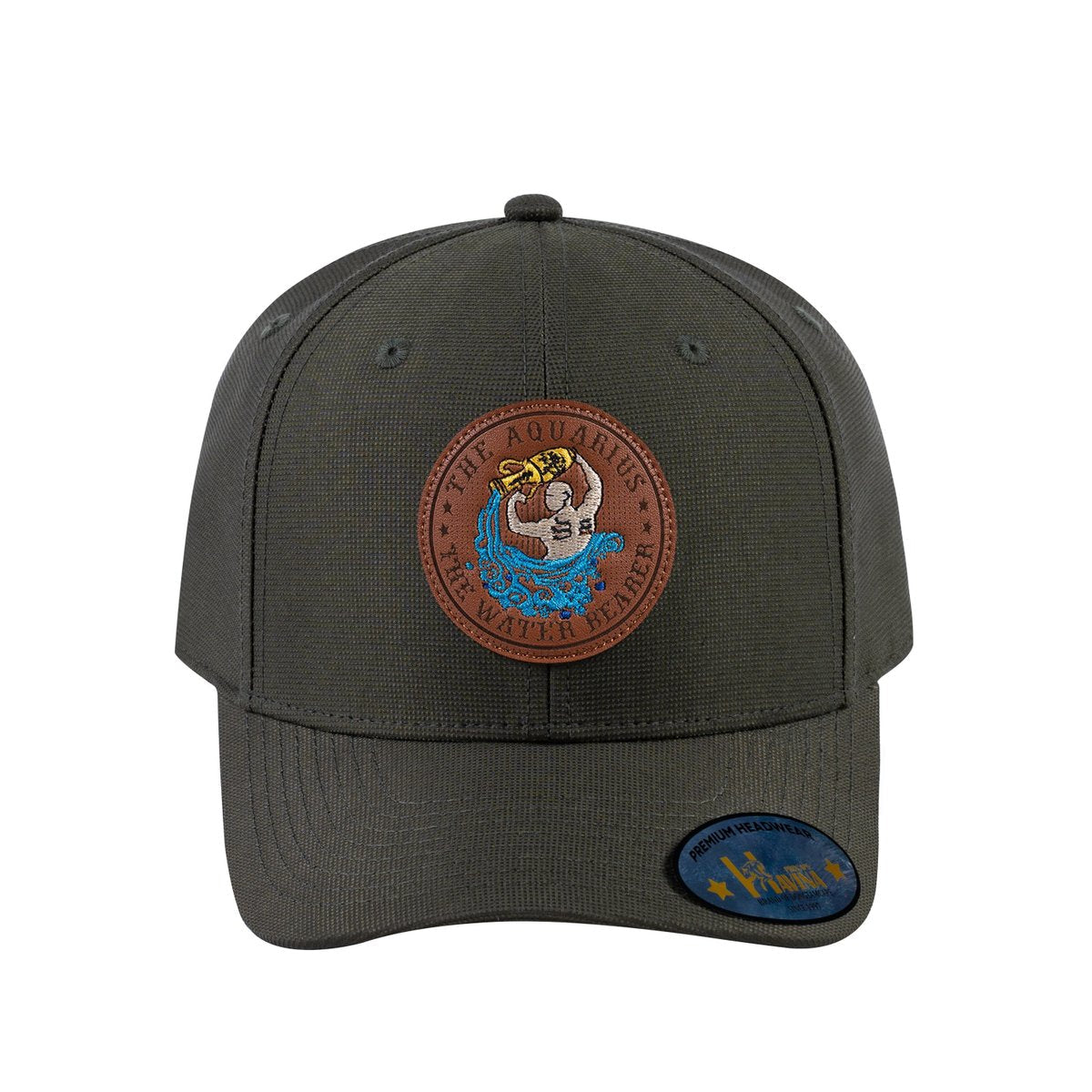 Unisex V2 Embroidered And Laser-Engraved Aquarius Zodiac (January 20, February 18), 6-Panel Baseball Cap, Olive/Olive, Adjustable Fit